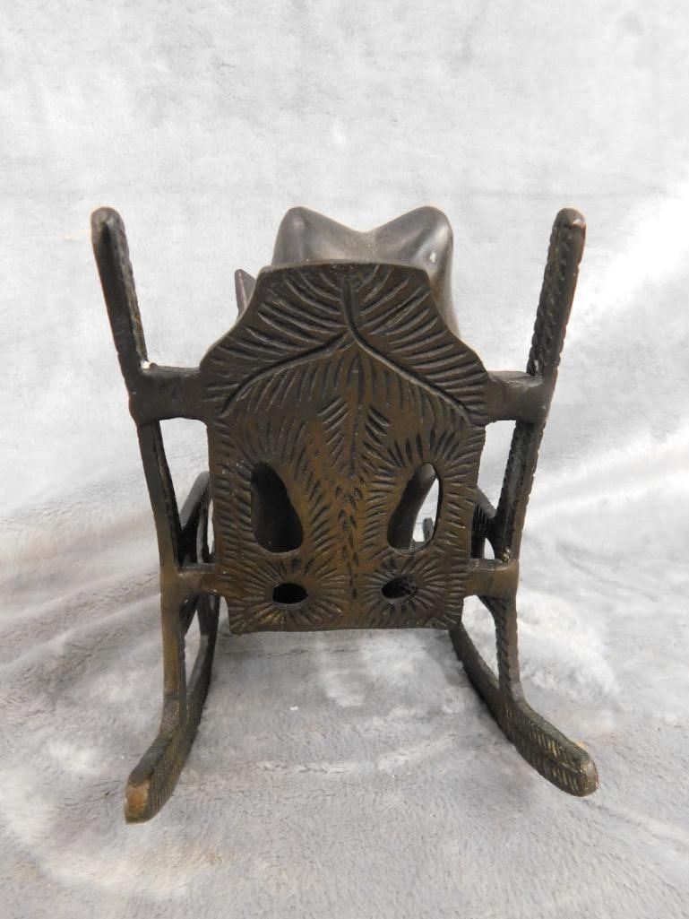 Modern Bronze Figure - Frog Reading In A Rocking Chair - 5" x 3.5" x 6.5" - 4