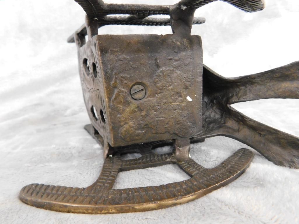 Modern Bronze Figure - Frog Reading In A Rocking Chair - 5" x 3.5" x 6.5" - 6