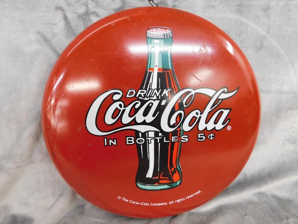 Modern Metal Coca Cola Button Sign - 12" Round - 5