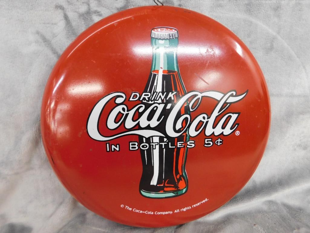 Modern Metal Coca Cola Button Sign - 12" Round - 6