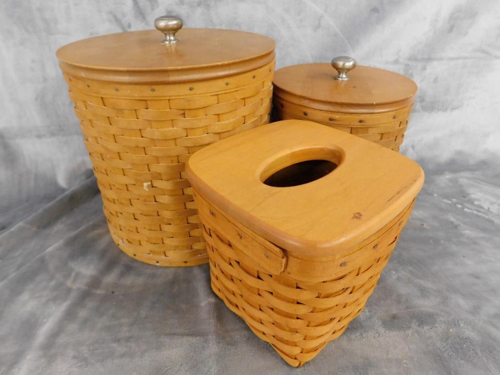 Group of 3 Longaberger Basket Items - Large Canister 10" x 9.25" Small Canister 8.5" x 7" - 19