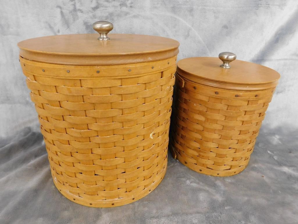 Group of 3 Longaberger Basket Items - Large Canister 10" x 9.25" Small Canister 8.5" x 7" - 2