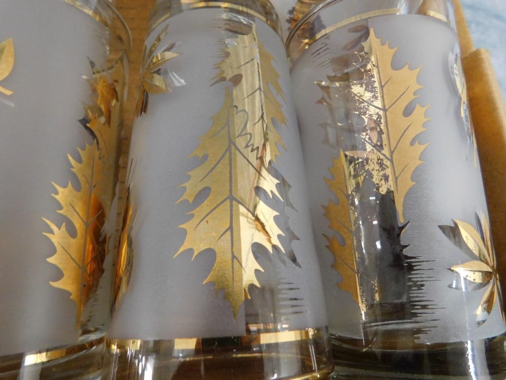 Group of 18 Mid Century Gold Highlighted Glasses - 4 Rocks - 14 Tumblers - 6