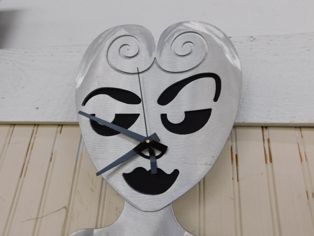 Modern Battery Operated Brushed Aluminum Clock - Lady - "Chest" Pendulum - 27.25" x 11.25" - 2
