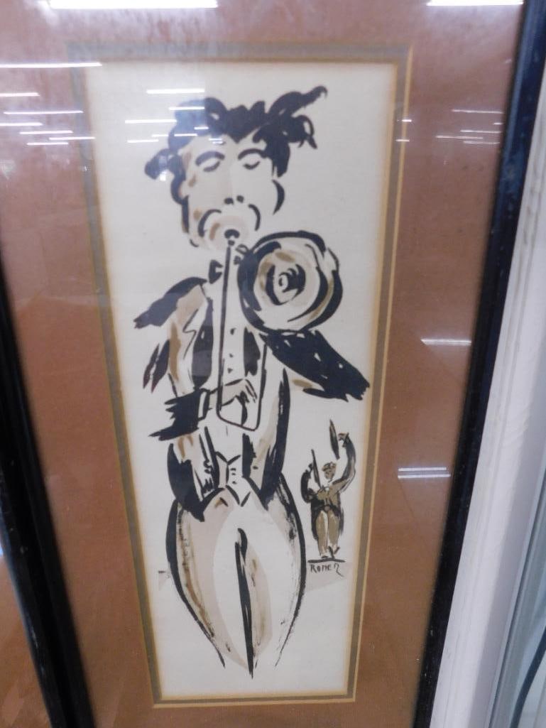 Pair of Vintage Original Art - Musicians - Signed Roner - Each 22" x 11" - 2