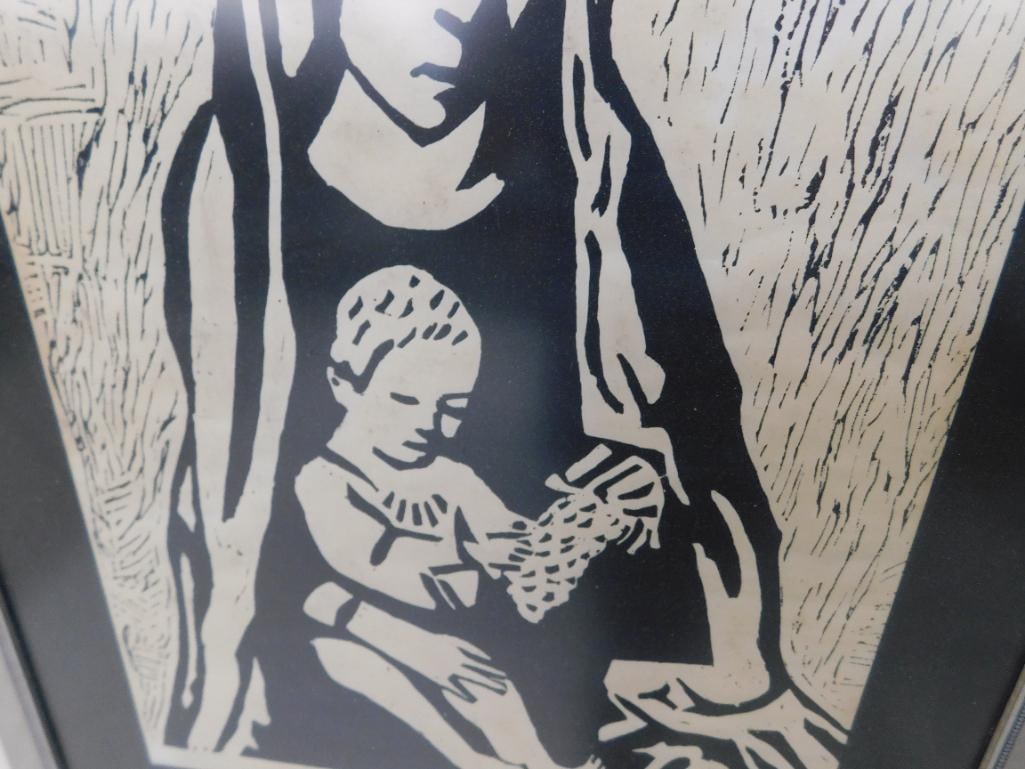 1984 Wood Block Print - Signed Kim Baker - "Madonna and Child" - 21" x 17" - 3