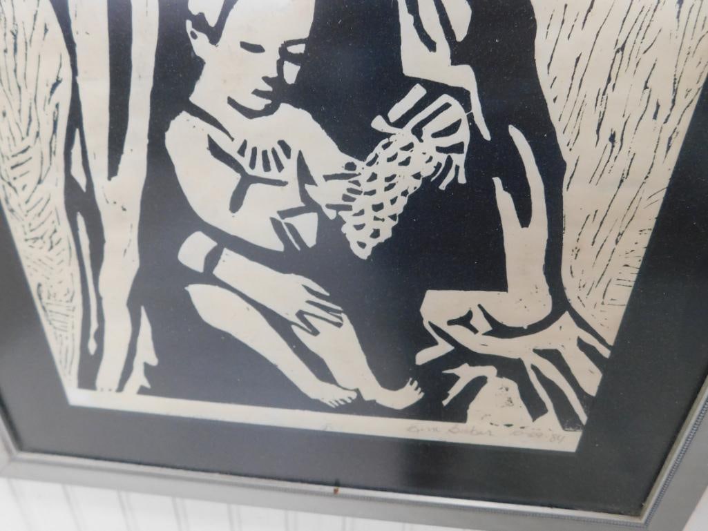 1984 Wood Block Print - Signed Kim Baker - "Madonna and Child" - 21" x 17" - 4
