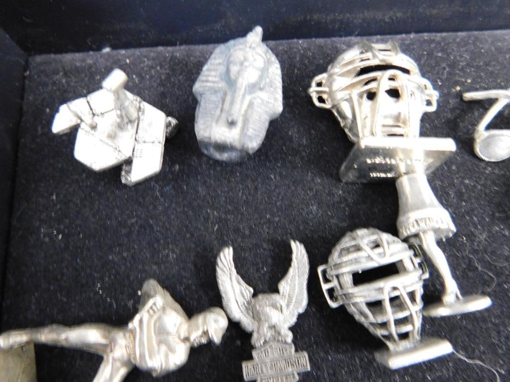 Tray Lot of Pewter "Game Pieces" - Over 50 Pieces - 2