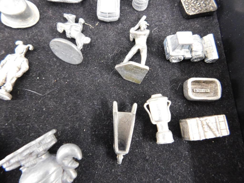 Tray Lot of Pewter "Game Pieces" - Over 50 Pieces - 6