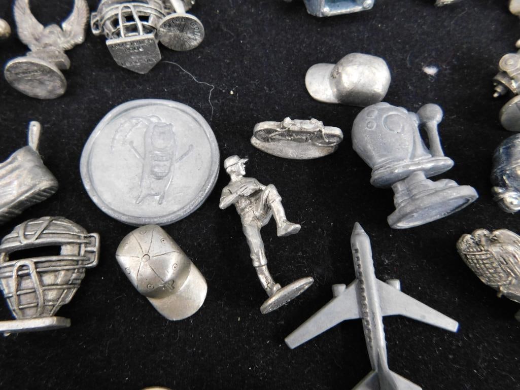 Tray Lot of Pewter "Game Pieces" - Over 50 Pieces - 8