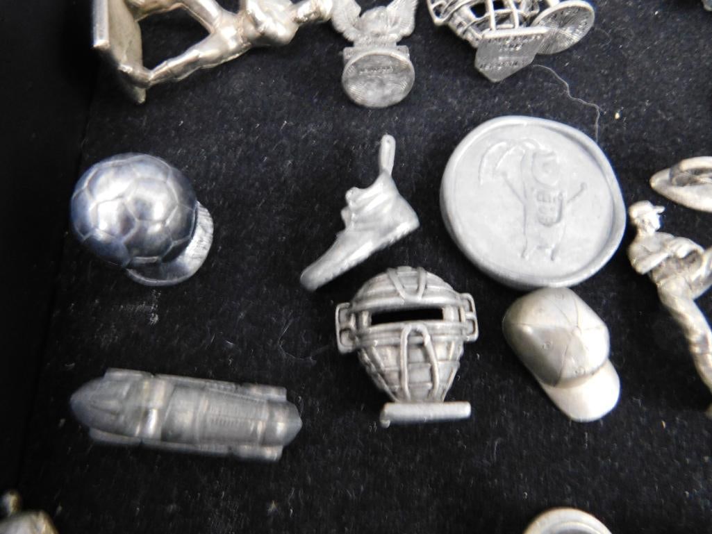 Tray Lot of Pewter "Game Pieces" - Over 50 Pieces - 9