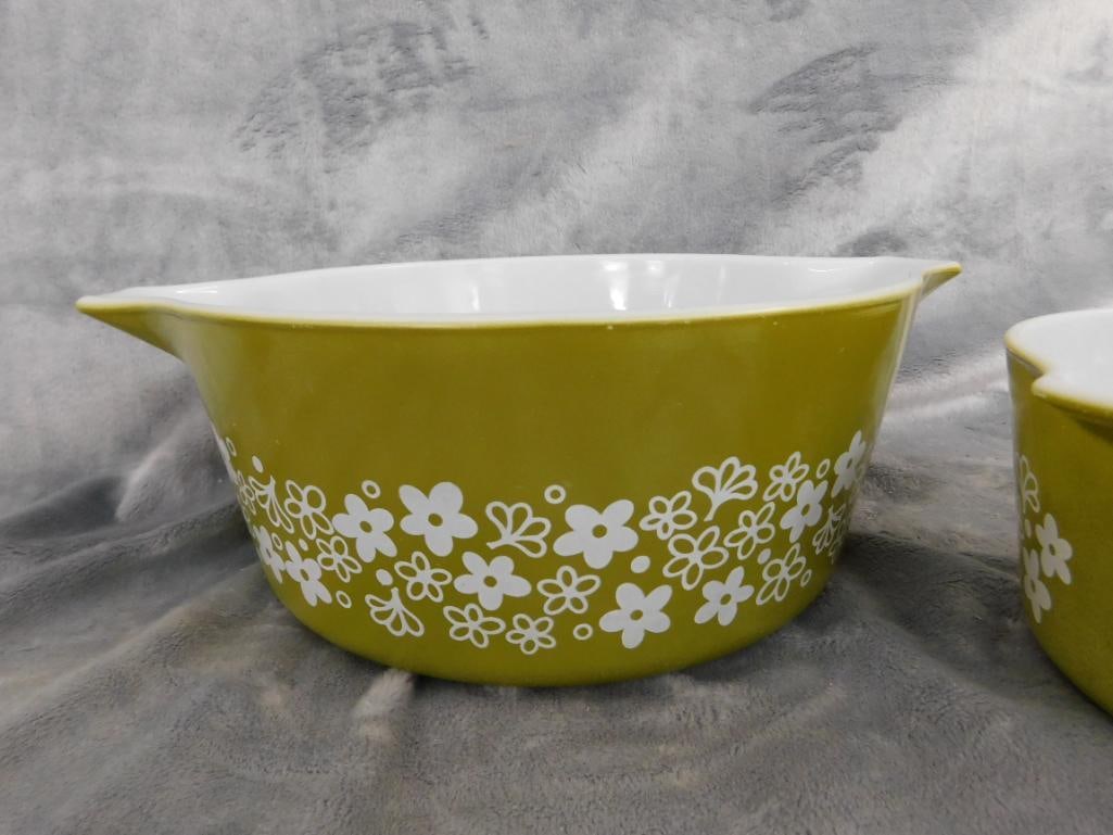 Pyrex - Spring Blossom Green - 2 Handled Casserole Dishes - 6.25" x 8.75" - 2