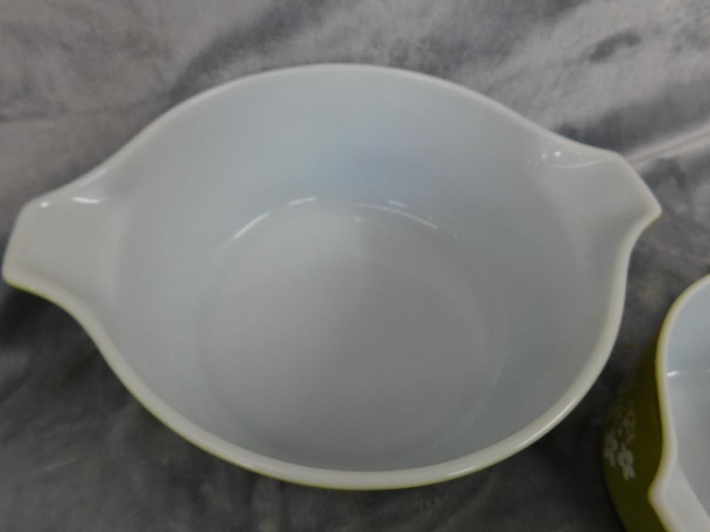 Pyrex - Spring Blossom Green - 2 Handled Casserole Dishes - 6.25" x 8.75" - 3