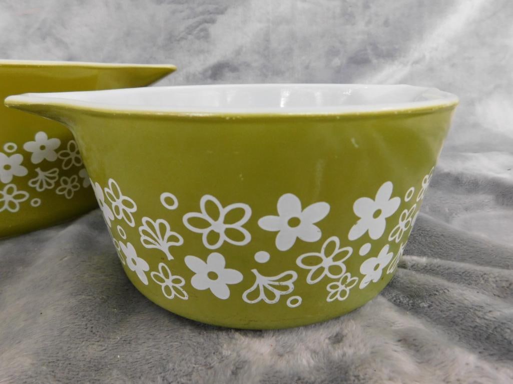 Pyrex - Spring Blossom Green - 2 Handled Casserole Dishes - 6.25" x 8.75" - 4