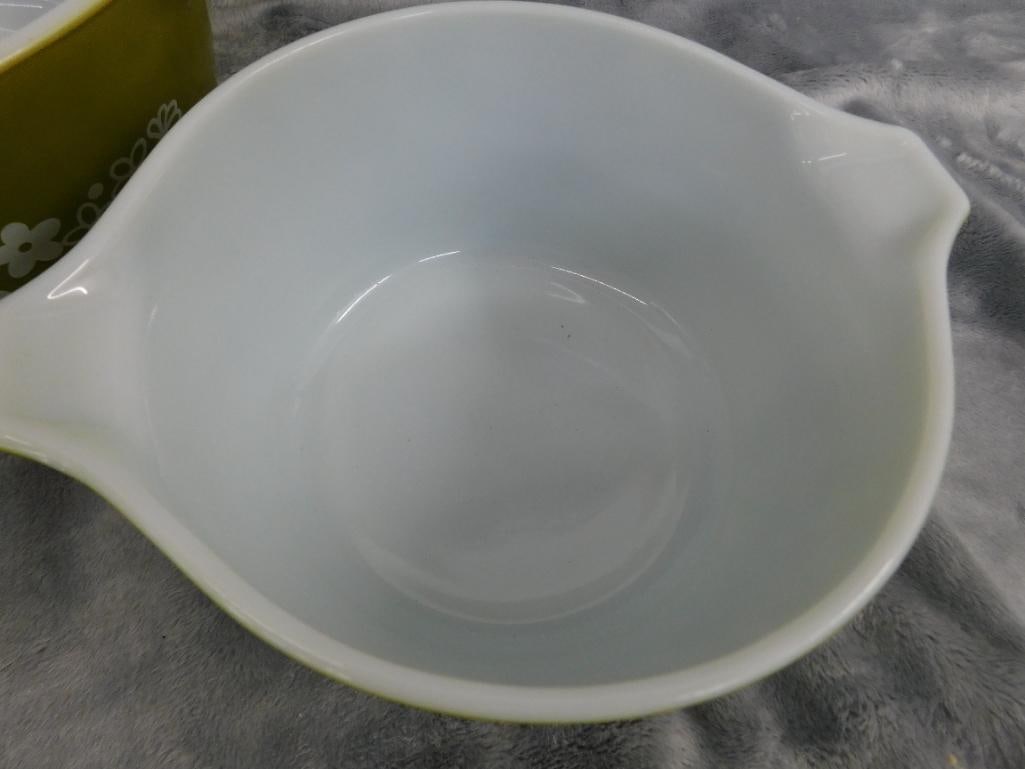 Pyrex - Spring Blossom Green - 2 Handled Casserole Dishes - 6.25" x 8.75" - 5