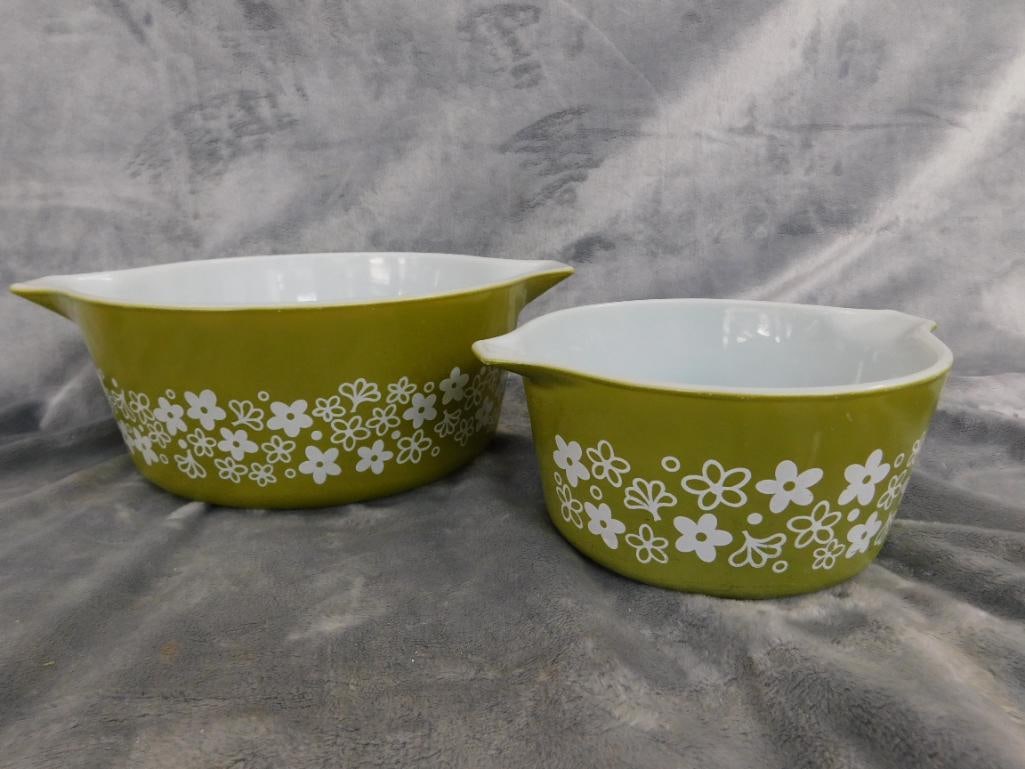 Pyrex - Spring Blossom Green - 2 Handled Casserole Dishes - 6.25" x 8.75" - 7
