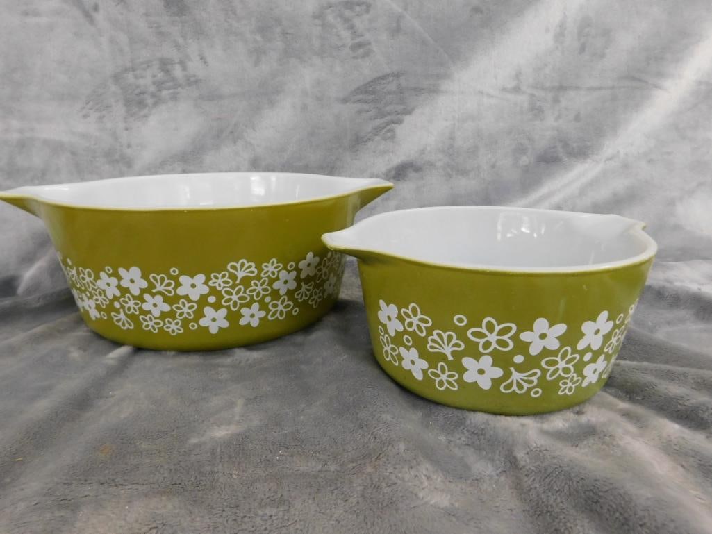 Pyrex - Spring Blossom Green - 2 Handled Casserole Dishes - 6.25" x 8.75" - 8