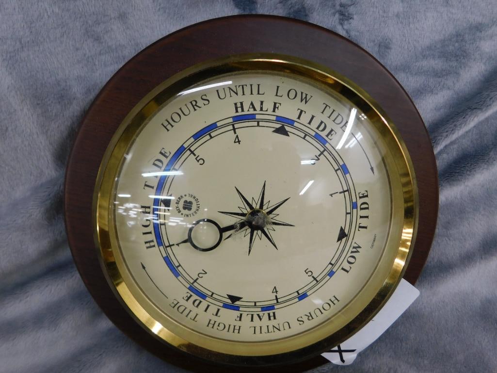 Pair of Bey Berk Battery Operated Clocks - 8" Round Tide Clock - 8.75" x 6.75" Pulley Clock - 2