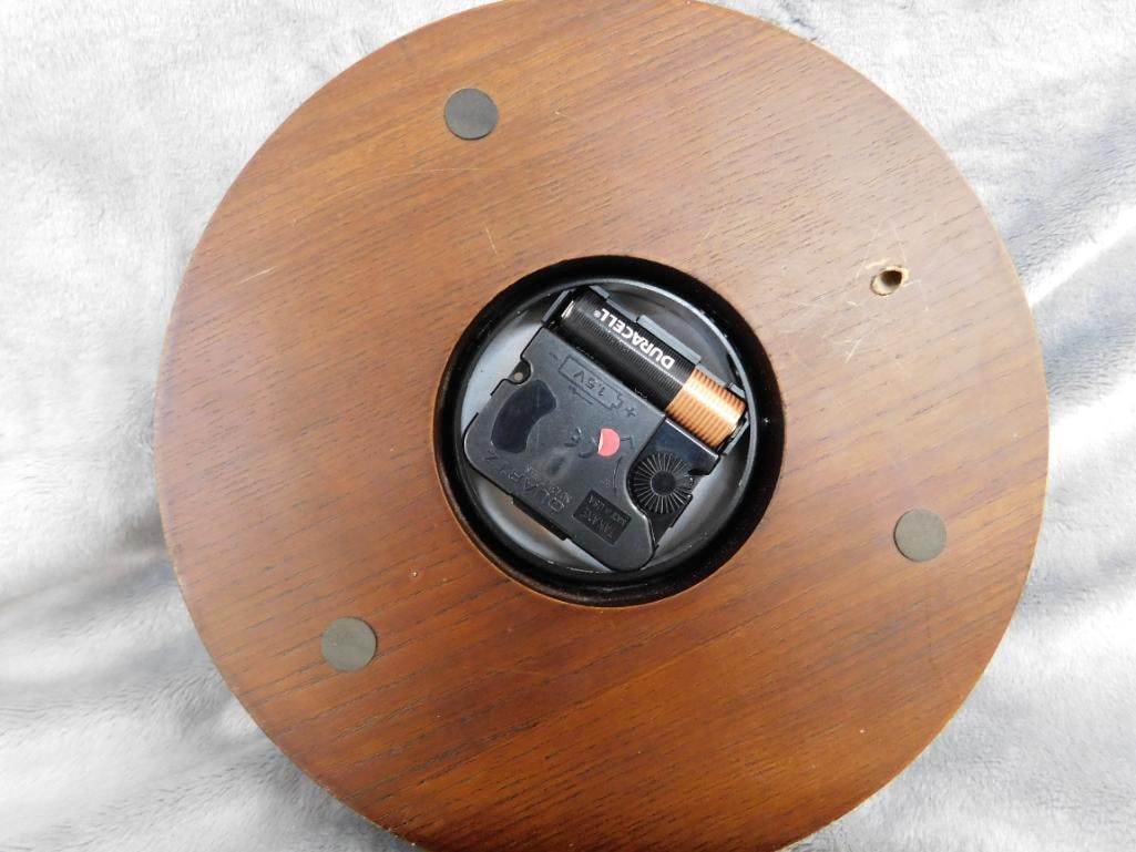 Pair of Bey Berk Battery Operated Clocks - 8" Round Tide Clock - 8.75" x 6.75" Pulley Clock - 5