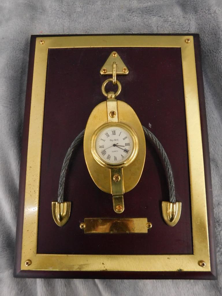 Pair of Bey Berk Battery Operated Clocks - 8" Round Tide Clock - 8.75" x 6.75" Pulley Clock - 6