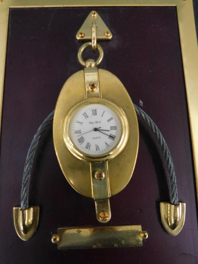 Pair of Bey Berk Battery Operated Clocks - 8" Round Tide Clock - 8.75" x 6.75" Pulley Clock - 7