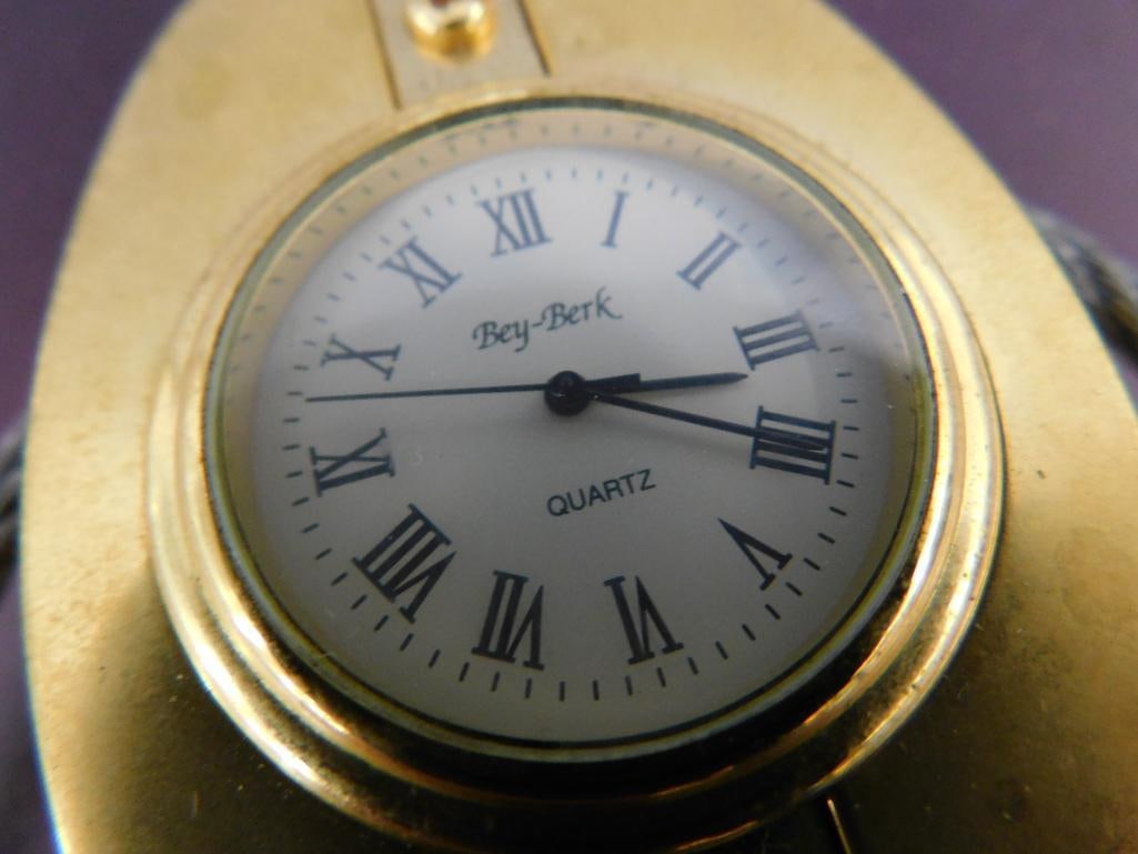 Pair of Bey Berk Battery Operated Clocks - 8" Round Tide Clock - 8.75" x 6.75" Pulley Clock - 8