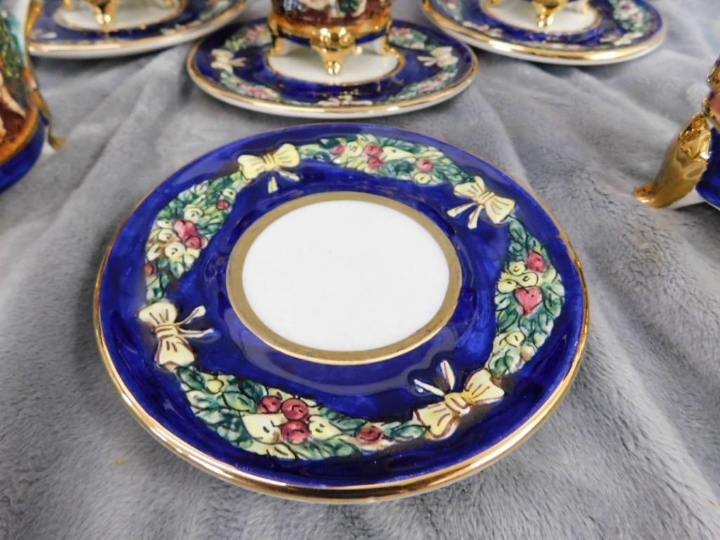 Vintage Italian Capodiomonte Tea Set - Pot - Creamer and Sugar(no Lid) - 5 cups 6 Saucers - 8