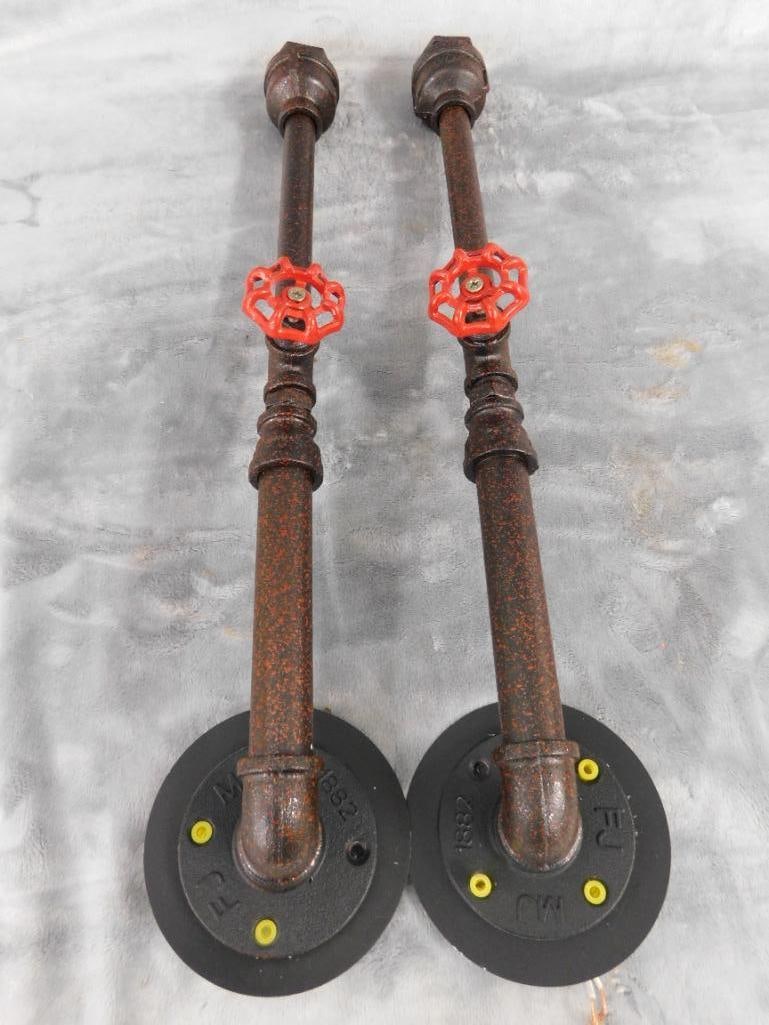 Pair of Modern Steampunk Pipe Wall Sconces - Lighting - Each 22" Tall - 10