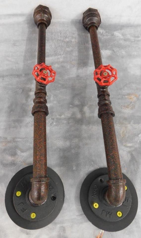 Pair of Modern Steampunk Pipe Wall Sconces - Lighting - Each 22" Tall: See Photos For Condition and Details