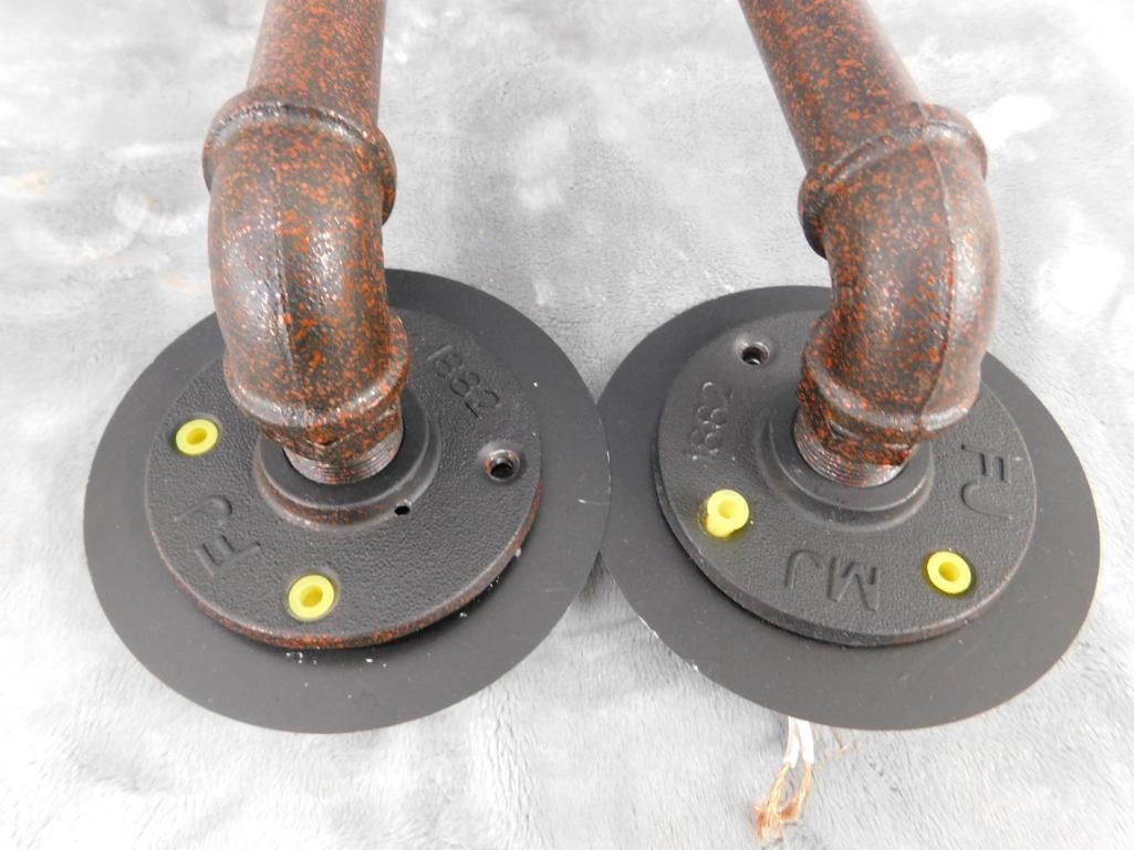 Pair of Modern Steampunk Pipe Wall Sconces - Lighting - Each 22" Tall - 4