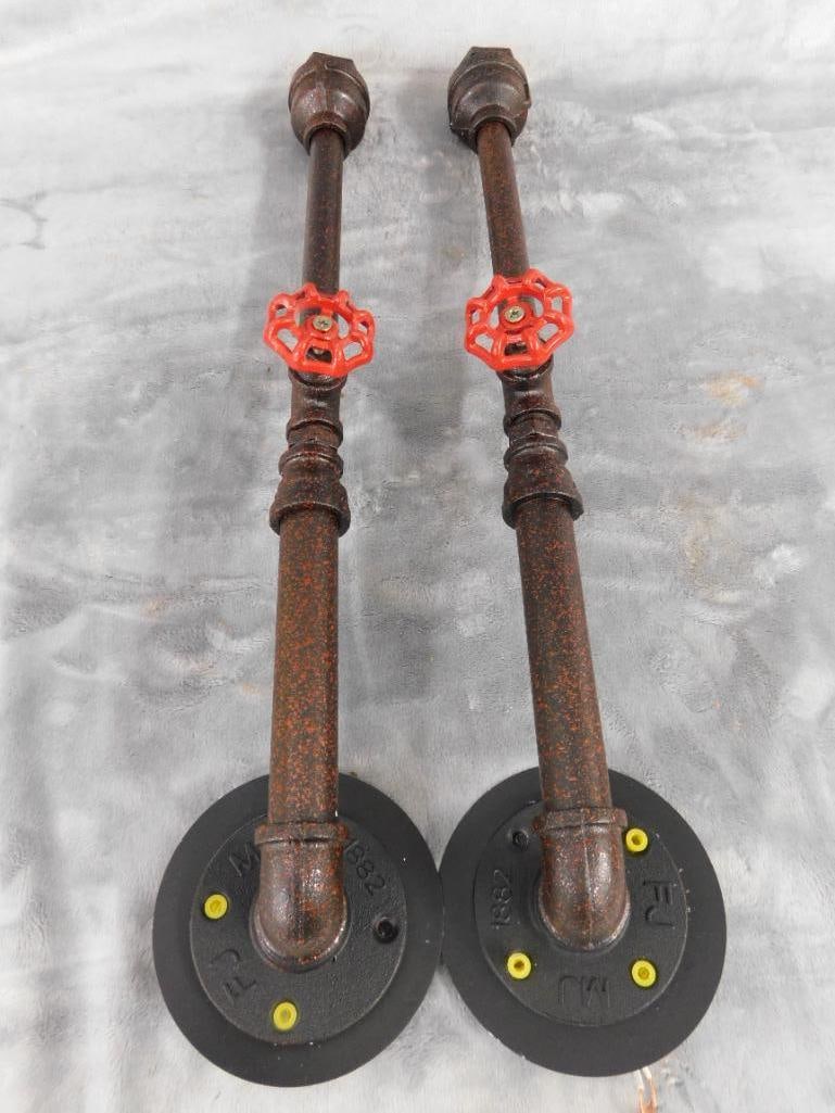 Pair of Modern Steampunk Pipe Wall Sconces - Lighting - Each 22" Tall - 9