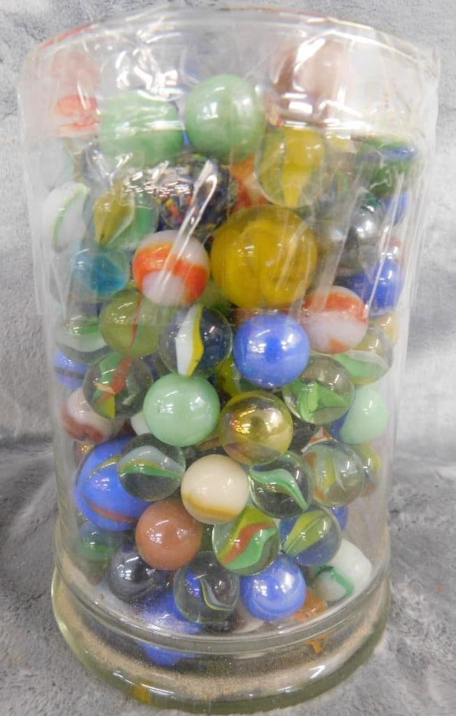 Jar Full of Marbles - 7" x 4": See Photos For Condition and Details