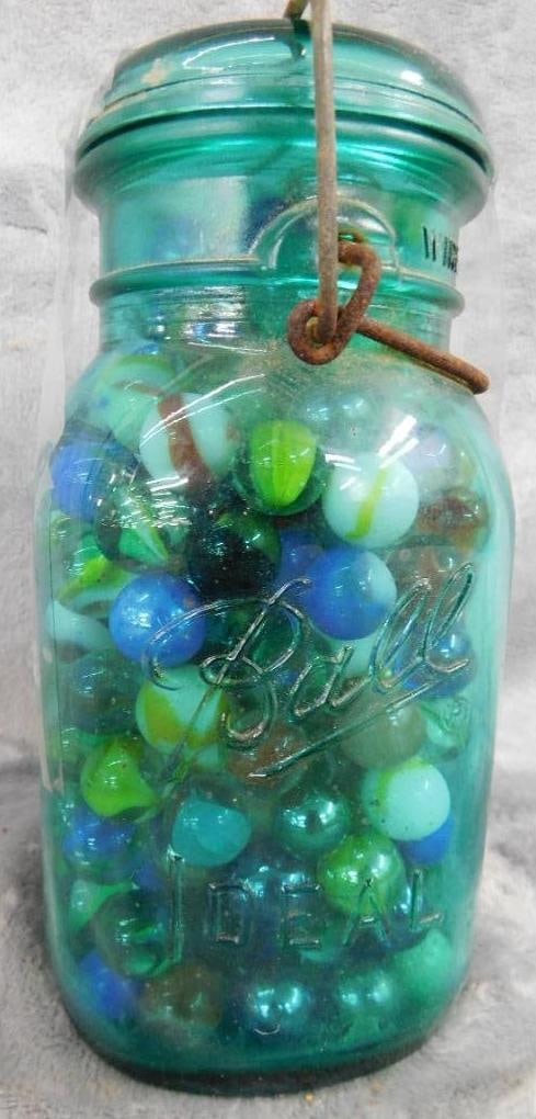 #8 Canning Jar Full of Marbles: See Photos For Condition and Details