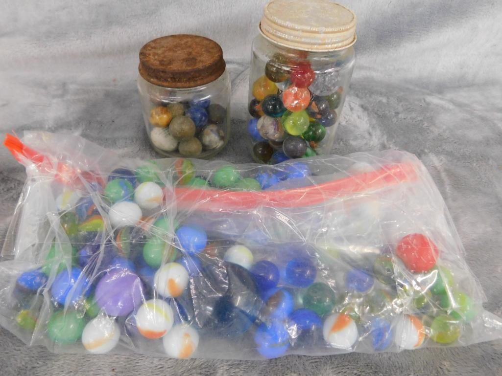 2 Small Jars Of Marbles Plus Bag - 10