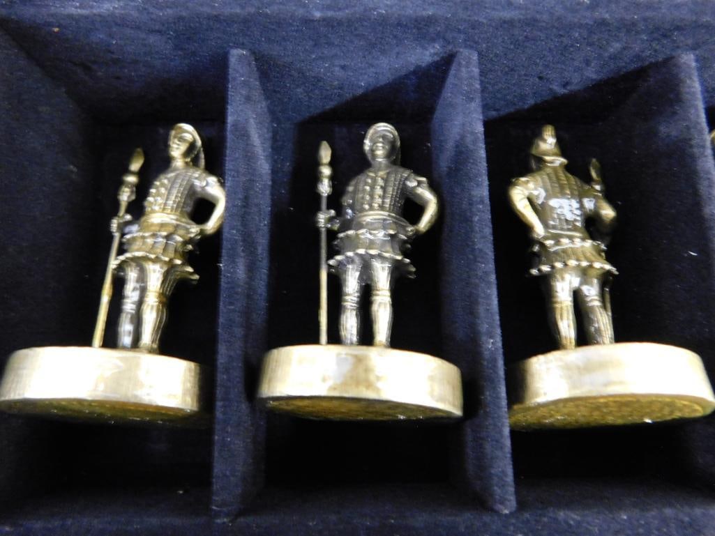 Modern Chess Box with Enameled Chess pieces - Complete - Box 5.25" x 14.5" x 14.5" - 6