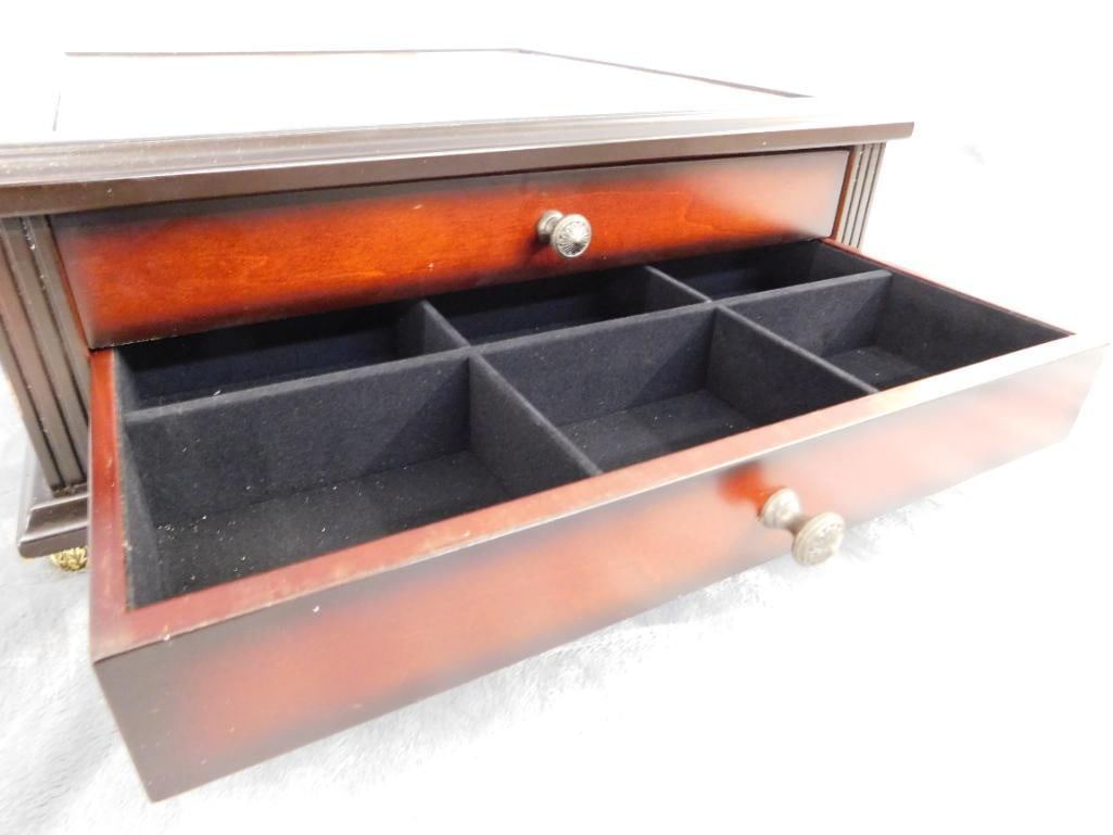 Modern Chess Box with Enameled Chess pieces - Complete - Box 5.25" x 14.5" x 14.5" - 8