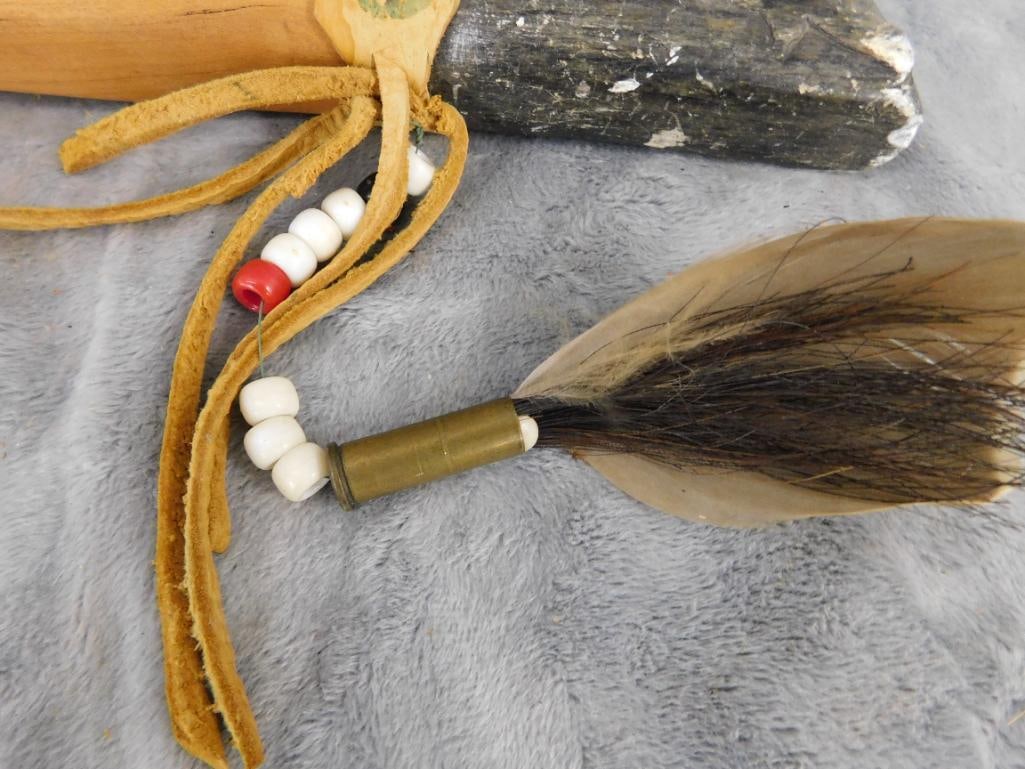 Native American Peace Pipe - Marked Crow - 20" Long - Eagle Soapstone Bowl - 4