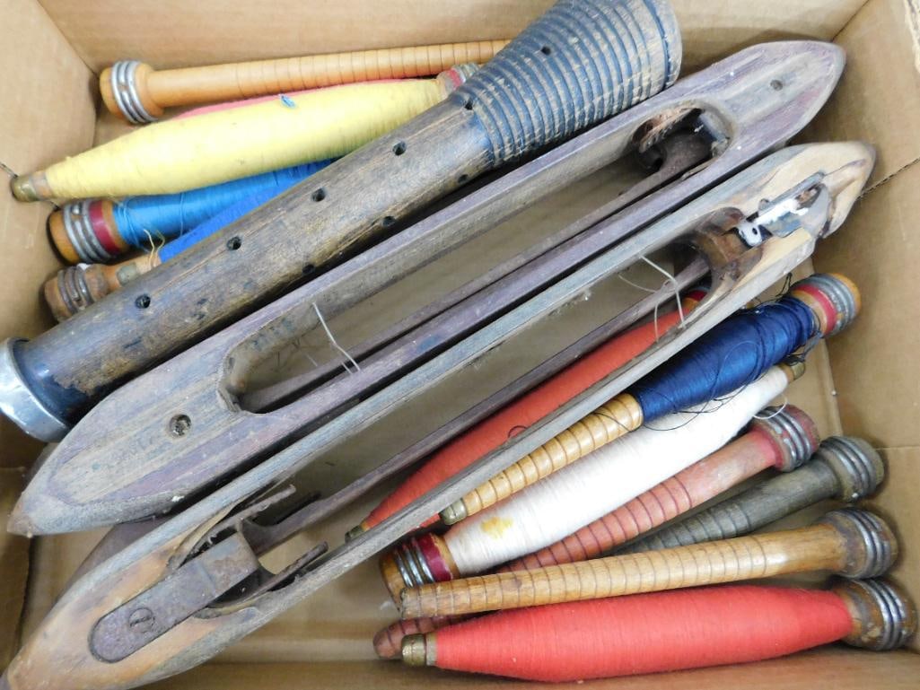 Box Lot of Vintage Spools and Loom Shuttles - 8