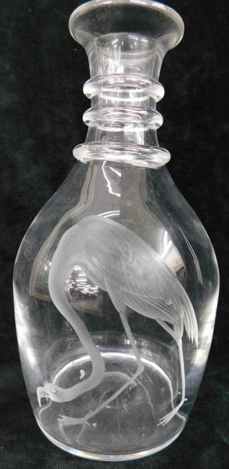 Excellently Etched Crystal Decanter - No Stopper - Signed Steuben - 8.5" x 4.5" (1 of 10)