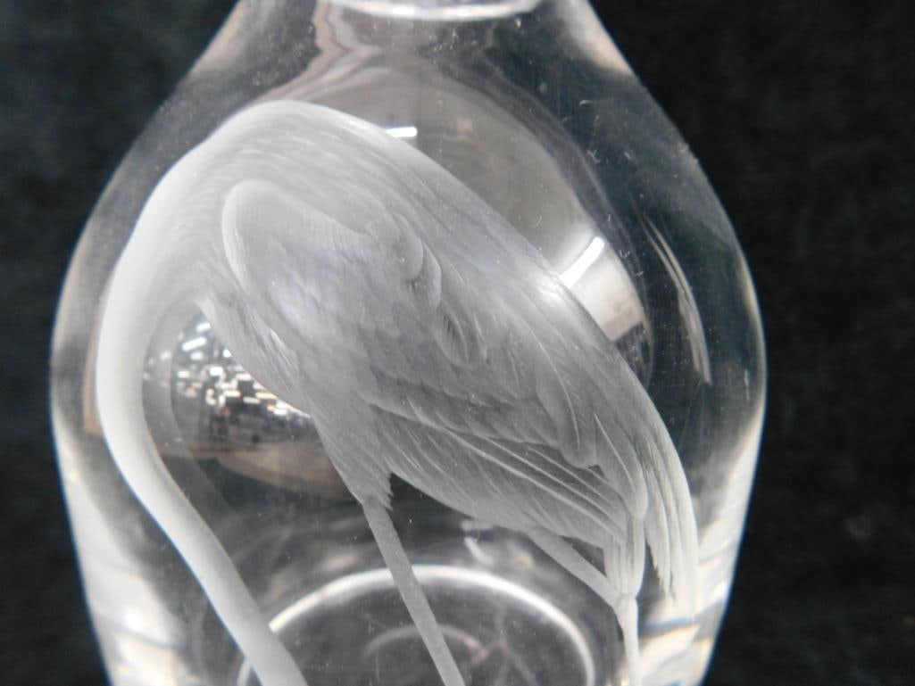 Excellently Etched Crystal Decanter - No Stopper - Signed Steuben - 8.5" x 4.5" - 3