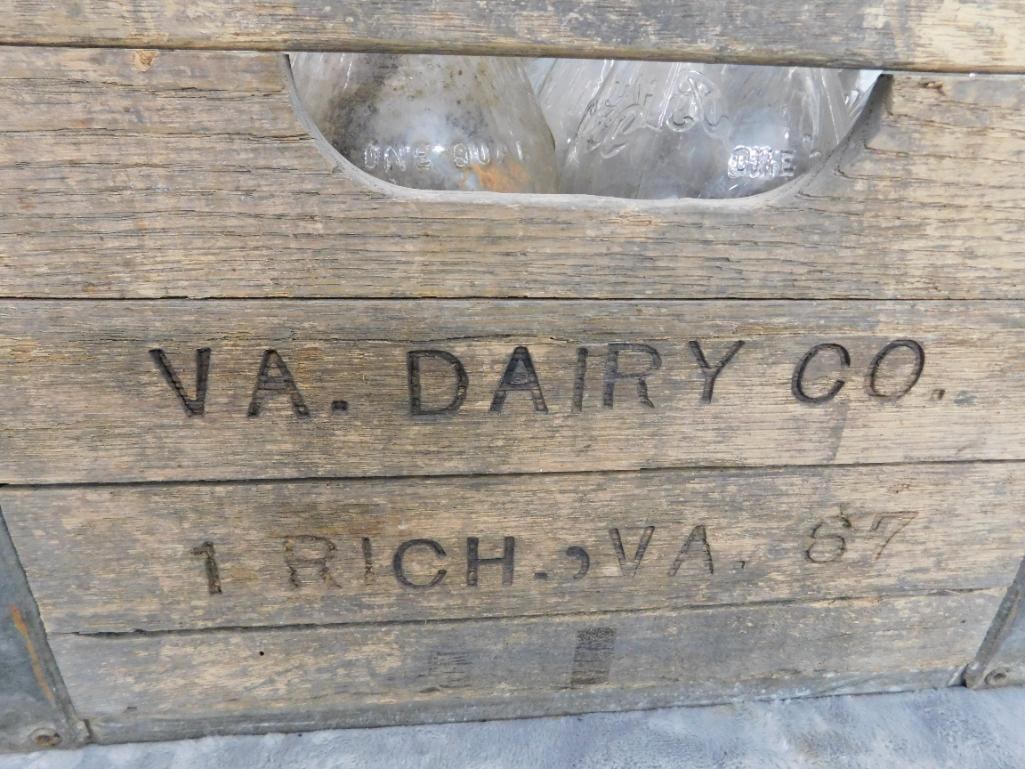 Vintage Virginia Dairy Co. Wood Milk Crate with 12 Biltmore Dairy Milk Bottles - 2