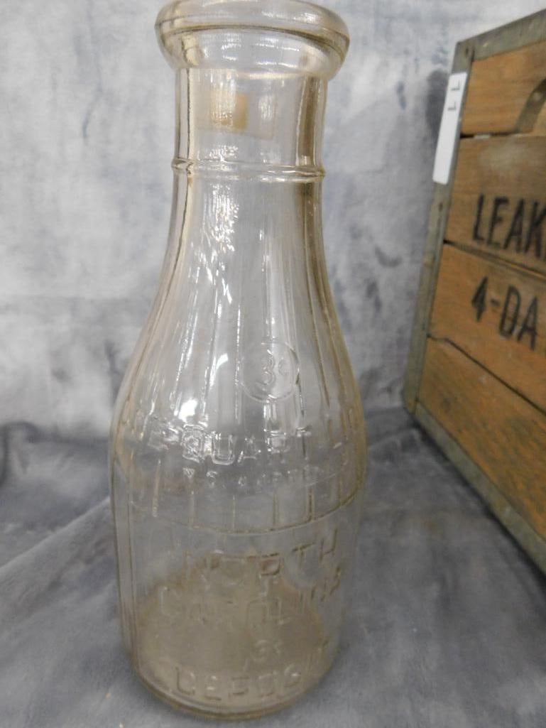 Vintage Leake Bros. Dairy Wood Milk Crate with 14 Misc. Milk Bottles - 4
