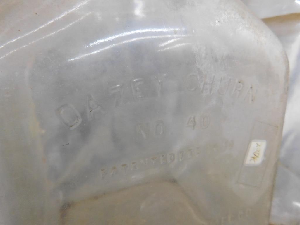 Box Lot - Daisy Churn Glass Bottom 9.5" x 6" x 6" - Small 6.25" White House Vinegar Bottle - 3
