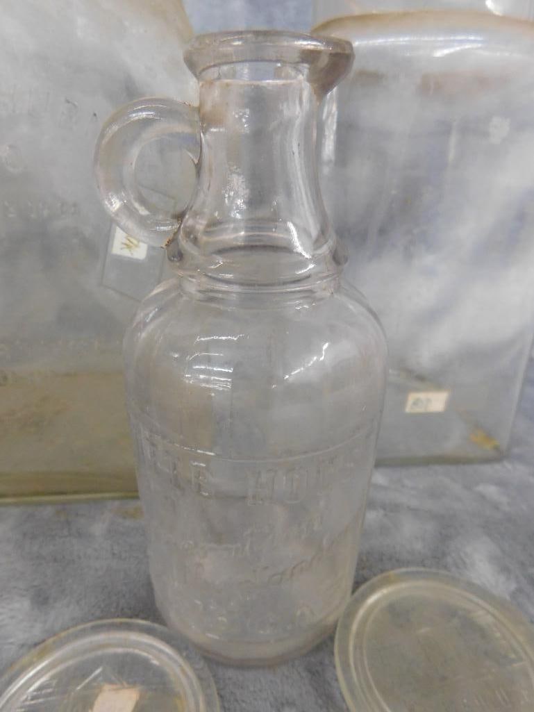 Box Lot - Daisy Churn Glass Bottom 9.5" x 6" x 6" - Small 6.25" White House Vinegar Bottle - 6