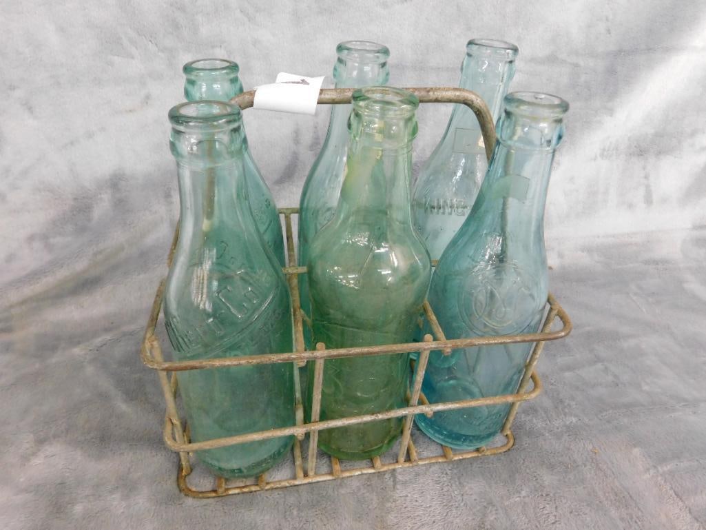 Vintage Metal 6 Pack Holder - 6 Vintage Bottles - 16