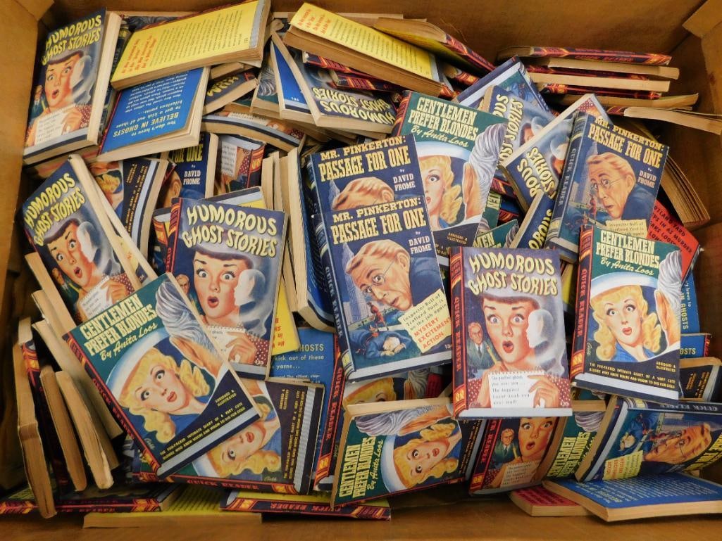 Box Lot loaded With 1945 Royce Publishing "Quick Readers" - 3 Titles: "Gentlemen Prefer Blondes" - Mr. Pinkerton: Passage For One" - "Humorous Ghost Stories" - See Photos For Condition and Details