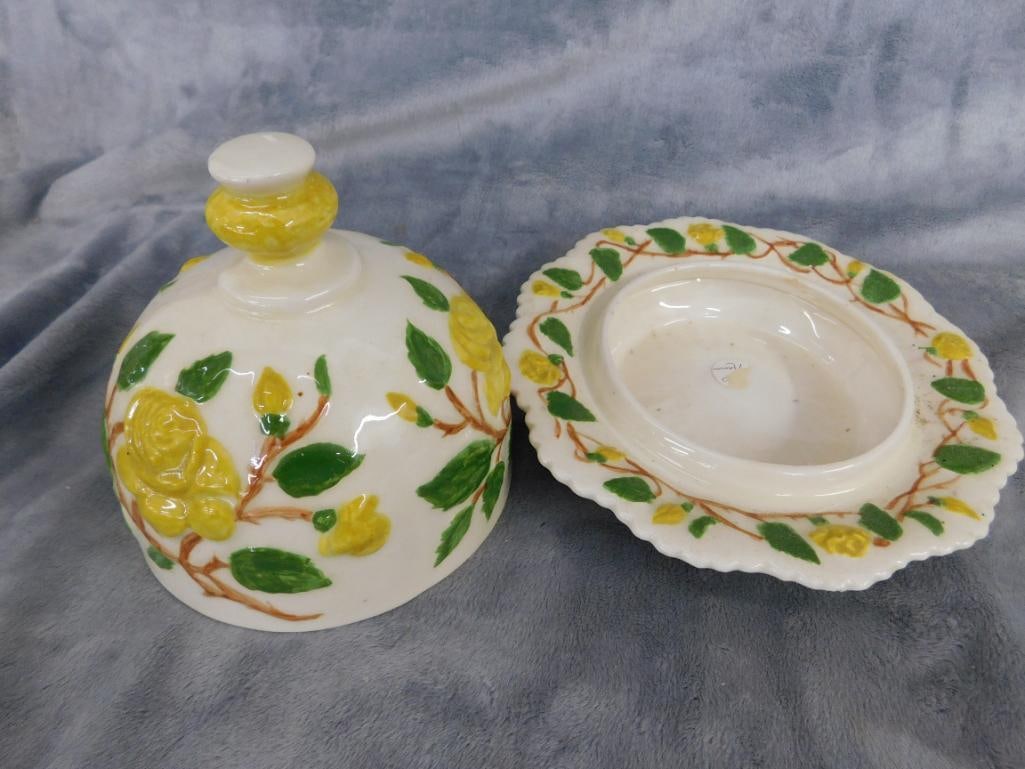Group of 3 Vintage Domed Butter Dishes - 1 Agate Glass - 2 Porcelain - 3.5" to 6" Tall - 3