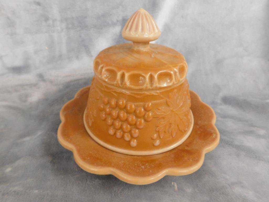 Group of 3 Vintage Domed Butter Dishes - 1 Agate Glass - 2 Porcelain - 3.5" to 6" Tall - 5