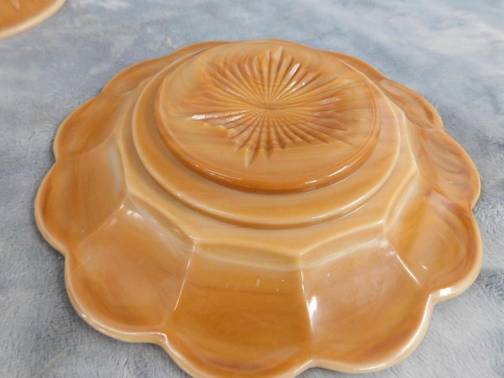 Group of 3 Vintage Domed Butter Dishes - 1 Agate Glass - 2 Porcelain - 3.5" to 6" Tall - 7