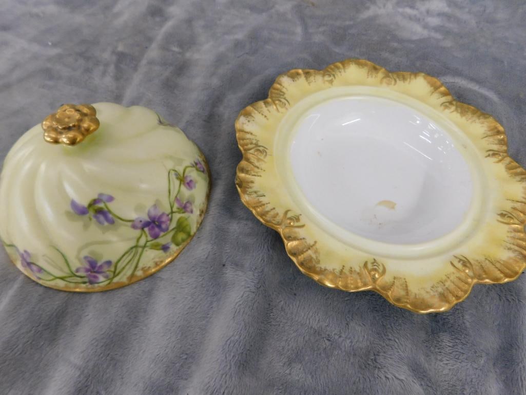 Group of 3 Vintage Domed Butter Dishes - 1 Agate Glass - 2 Porcelain - 3.5" to 6" Tall - 9